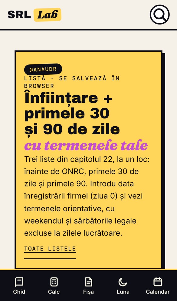 Lista de verificare pentru înființare